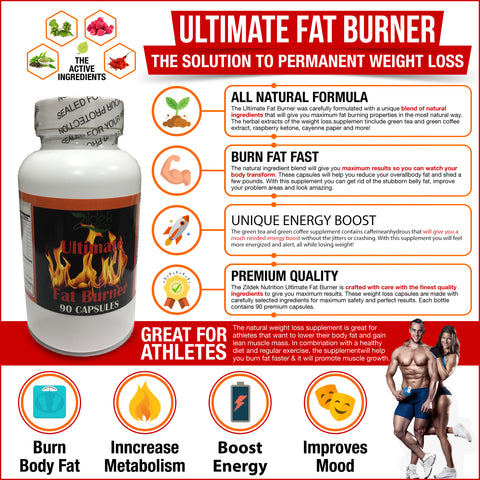 Ultimate Fat Burner By Zildek Nutrition: Weight Loss Supplement For Belly FatReductionAnd Energy Boost, All-Narutal Diet Aid Formula –With Green Tea, Green Coffee, Olive Extract, Cayenne Pepper